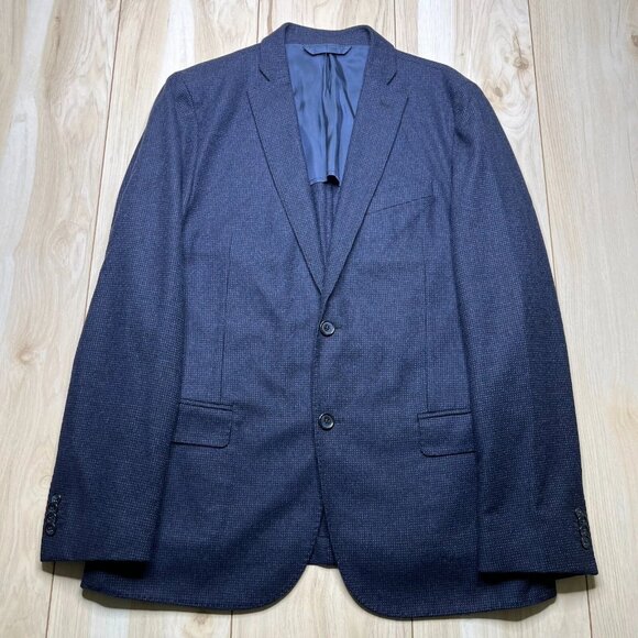 J Lindeberg Mens Navy Leomaster Check Unstructured Soft Slim Sport Coat Size 50R